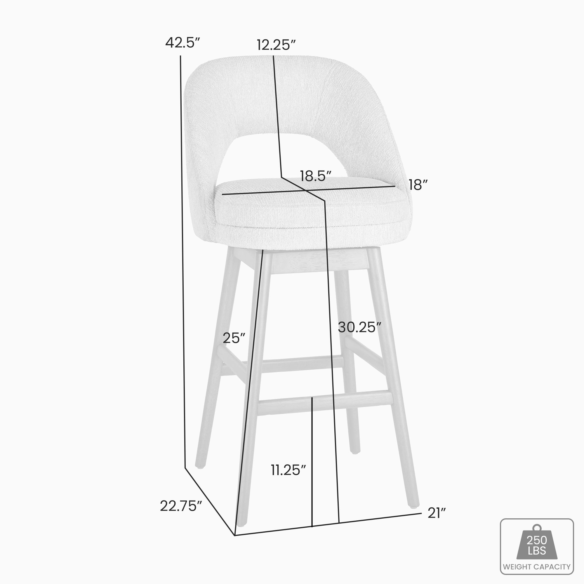 Adrian Brown Solid Wood Upholstered 30" Bar Height Swivel Barstool with Ancient Stone Fabric Seat - Set of 3