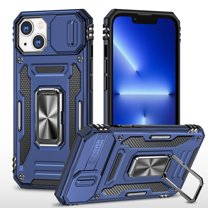 ELEHOLD Heavy Duty Rugged Case for iPhone 15 Full Protection with Sliding Camera Lens Cover Magnetic Metal Ring Holder Kickstand Anti-Scratch Shockproof Case for iPhone 15, Navyblue