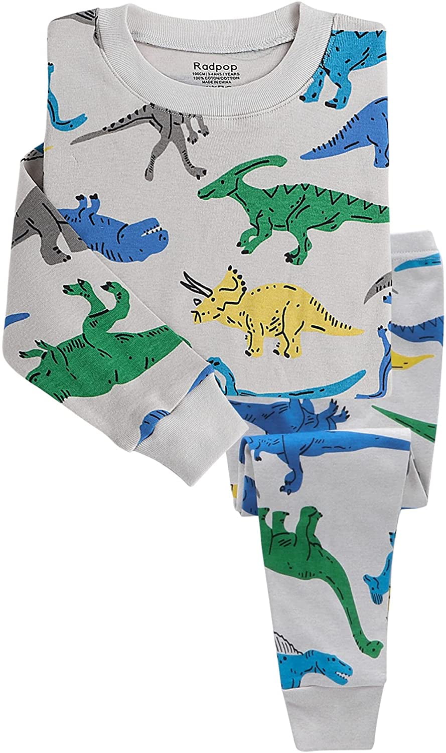 100% Cotton 2-Piece PJ Set Radpop Boys Dinosaur Pajamas 