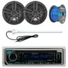 Kenwood KMR-D372BT Marine Boat Outdoor Bluetooth CD MP3 USB/AUX iPod iPhone Stereo Receiver 4X 6.5 Inch Dual Cone Enrock Marine Waterproof Speakers 50 Ft Marine Speaker Wire + Antenna (Chrome/Silver)
