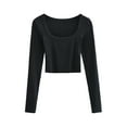 thumbnail image 3 of Women\'s Basic Long Sleeve Cropped Top Casual Stretch Sexy Scoop Neck Rib Slim Fit Cropped Streetwear (Black, S), 3 of 4
