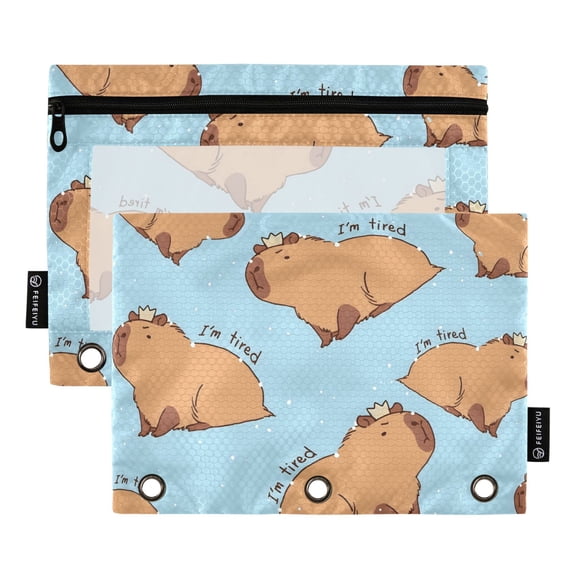 ALAZA 2 Pack Pencil Pouch Capybara Animals Pencil Case for 3 Ring Binder Clear Window Pencil Bag Organizers