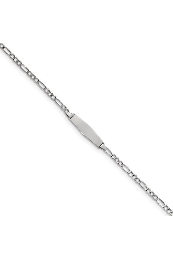 Real 14kt White Gold Semi-solid Soft Diamond Shape Figaro ID Chain Bracelet; for Children; for Women and Men