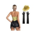 thumbnail image 2 of iiniim Women Tuxedo Bodysuit Fringe Latin Dance Leotard with Gloves Hat Ballroom Dancewear Yellow XL, 2 of 7