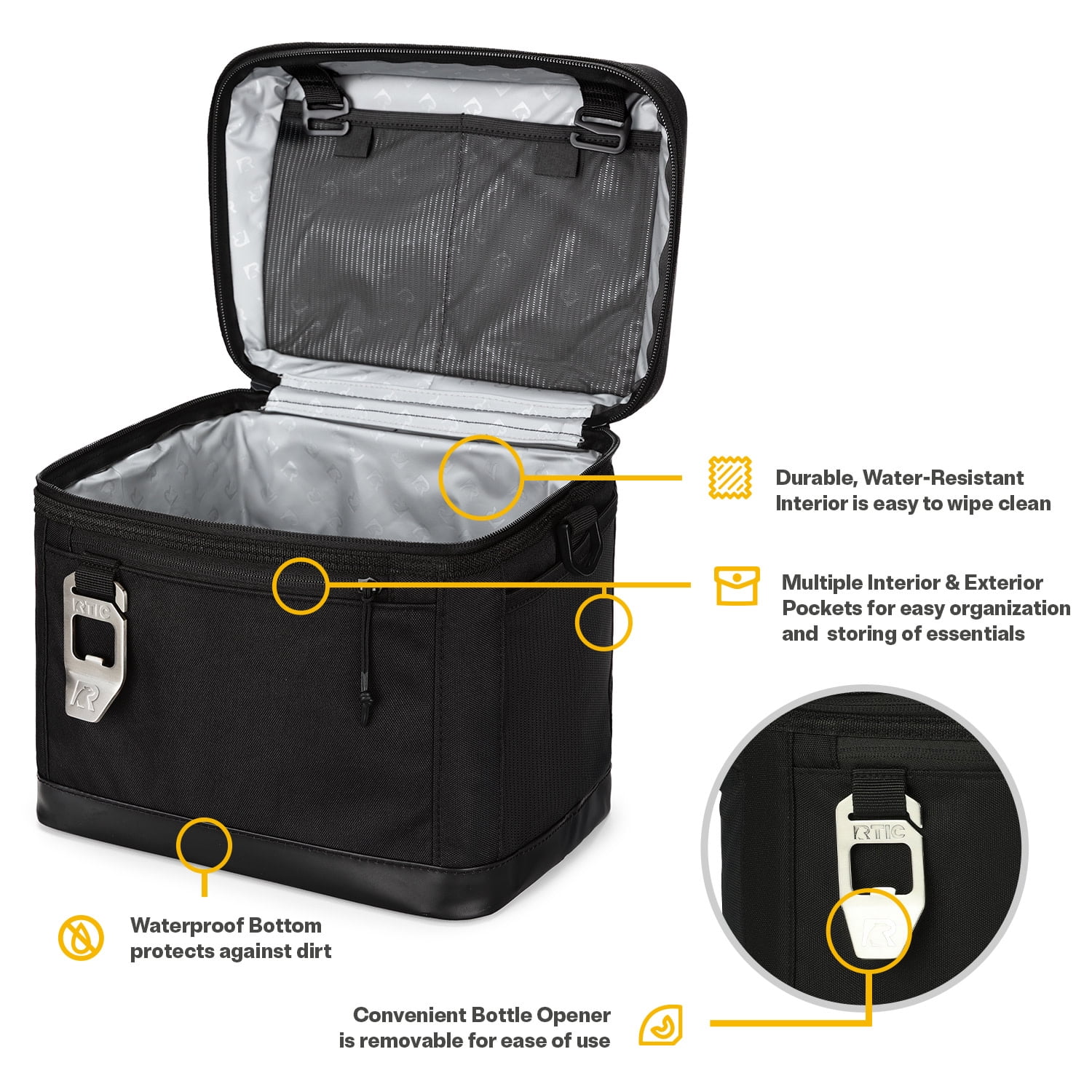 RTIC 15-Can, 16 Qt, Collapsible Soft Cooler with Bottle Opener, Black