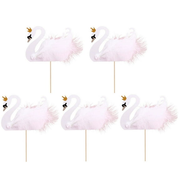 HAKIDZEL 5Pcs White Swan Shape Cake Decorations For Wedding Birthday Party Food Insertion