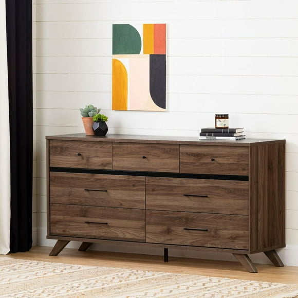 South Shore, Flam collection, 7-Drawer Dresser Natural Walnut and Matte Black