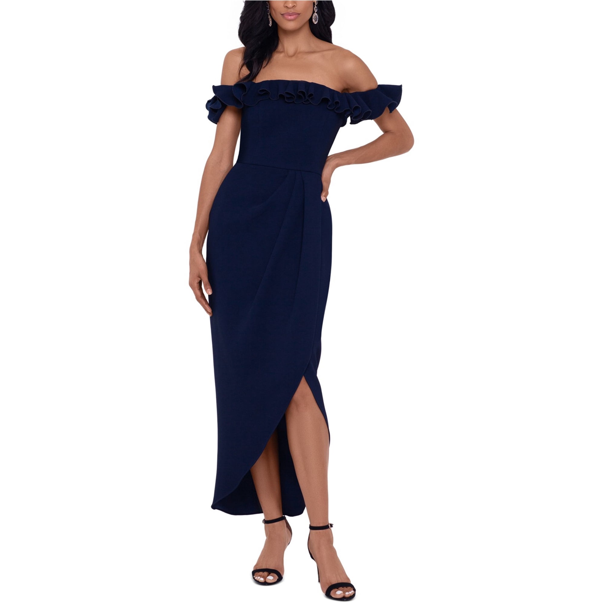 XSCAPE Womens Solid Gown Dress, Blue, 4