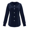thumbnail image 5 of VJGBEGW Women Velvet Peter Pan Collar Button Down Blouses Long Sleeve oft Velour Shirts Loose Fit Dressy Casual Tops Navy L, 5 of 6