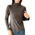 thumbnail image 4 of Rohuuque Thermal Shirts for Womens Solid Mock Neck Thermal Base Layer Brushed Fleece Lining Warm Velvet Thermal Underwear Top Coffee, 4 of 5