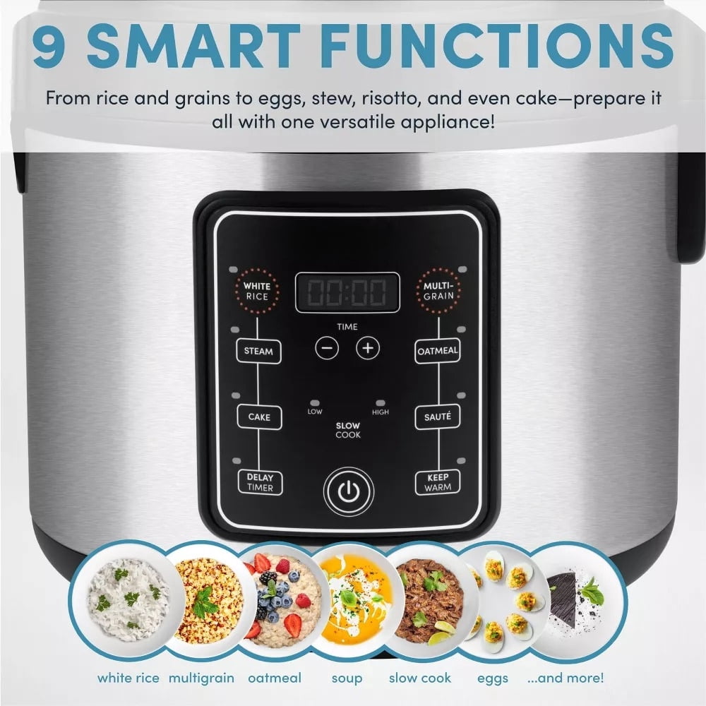 20 Cup Digital Multicooker & Rice Cooker - Stainless Steel, 5 Settings, Auto Keep Warm, Nonstick, 700W