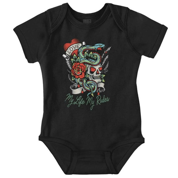 My Rules My Life Skull Snake Tattoo Romper Boys or Girls Infant Baby Brisco Brands NB