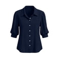 thumbnail image 4 of Neewe Womens Button Down Shirts Plain Lapel 3/4 Sleeve Tops Elegant Dressy Blouses Business Casual Outfits, 4 of 5