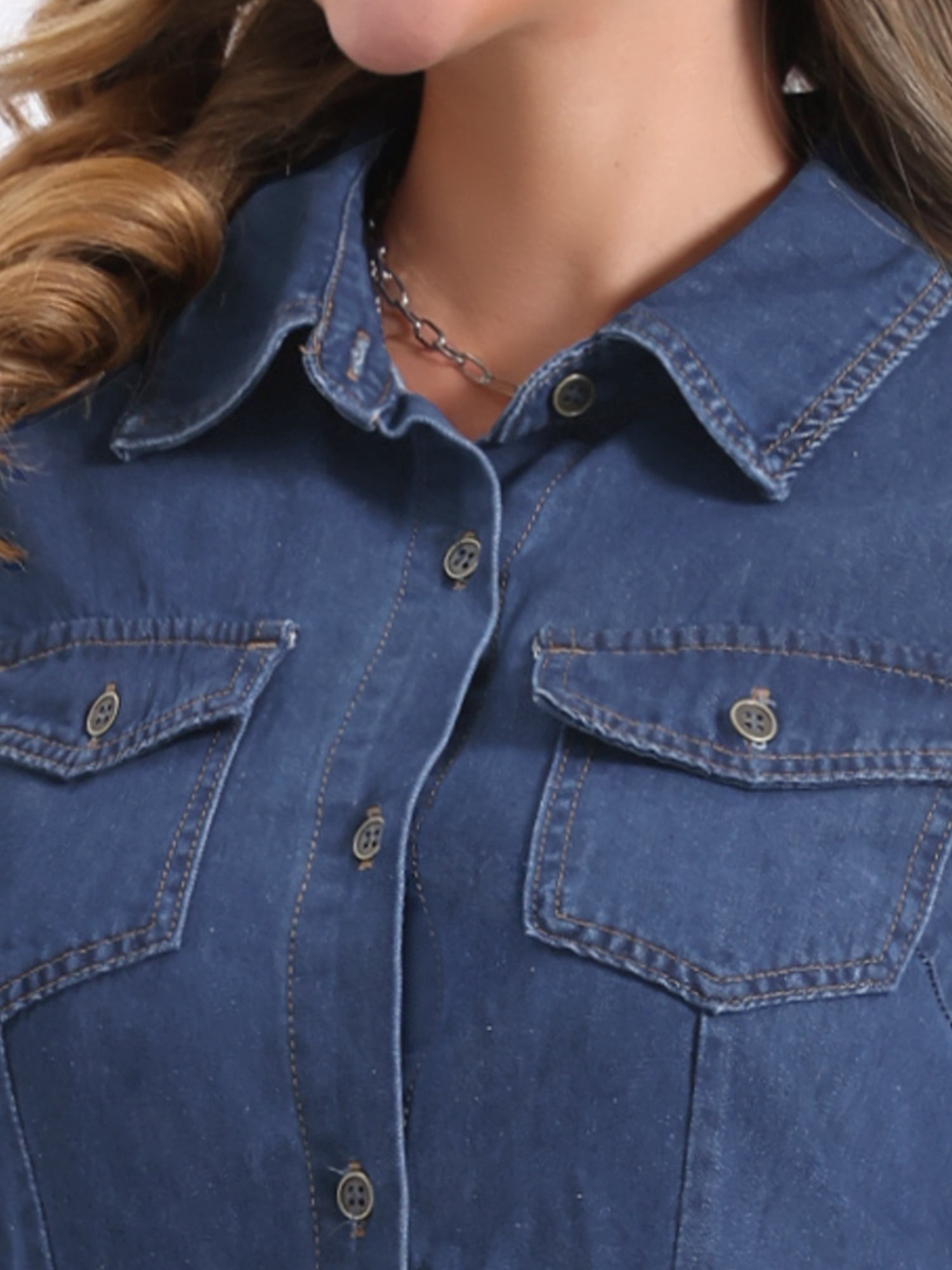 DARING DIVA Denim Collared Short Sleeve A-Line Midi Dress S Dark Blue