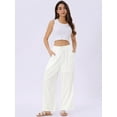 thumbnail image 2 of DARING DIVA Women's Linen Flowy Palazzo Trousers with Pockets S White, 2 of 6