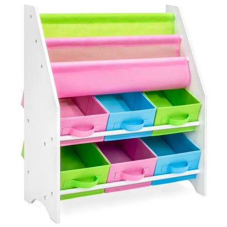 Best Choice Products Kids Furniture Toy and Bookcase Storage Shelf Organizer w/ 3 Book Shelves, 6 Fabric Storage Bins -
