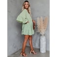 thumbnail image 3 of Casual Ruffle Dress for Women Bell Sleeve V Neck Fringe A-line Babydoll Loose Shift Dresses, Green, Large, 3 of 5