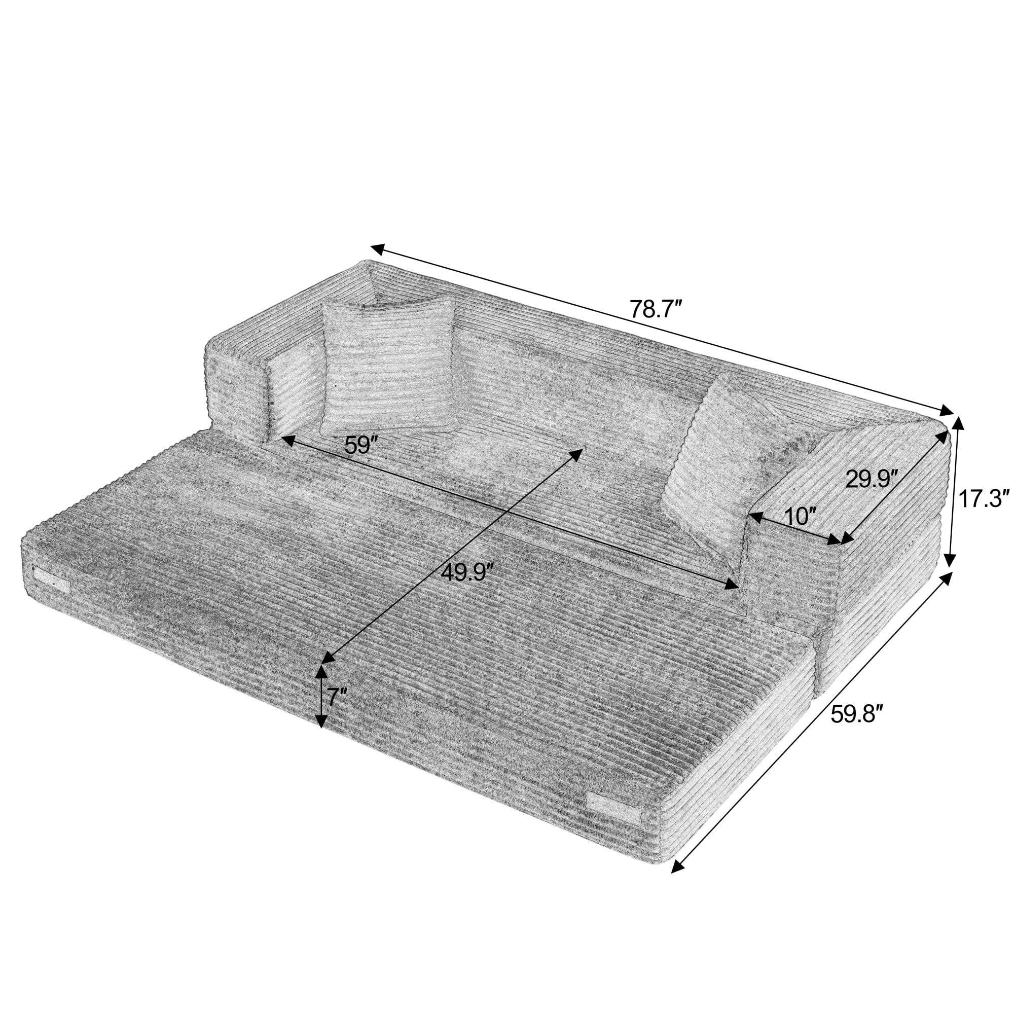 Sailvan Modern Cord Sofa Bed,Convertible Sleeper Couch with High Density Foam,Classic Square Two Tier Design for Apartments,Small Double Bed Dark Gray