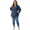 thumbnail image 3 of DARING DIVA Women's Plus V Neck Long Sleeve Flowy Blouse 2X Dark Blue, 3 of 6