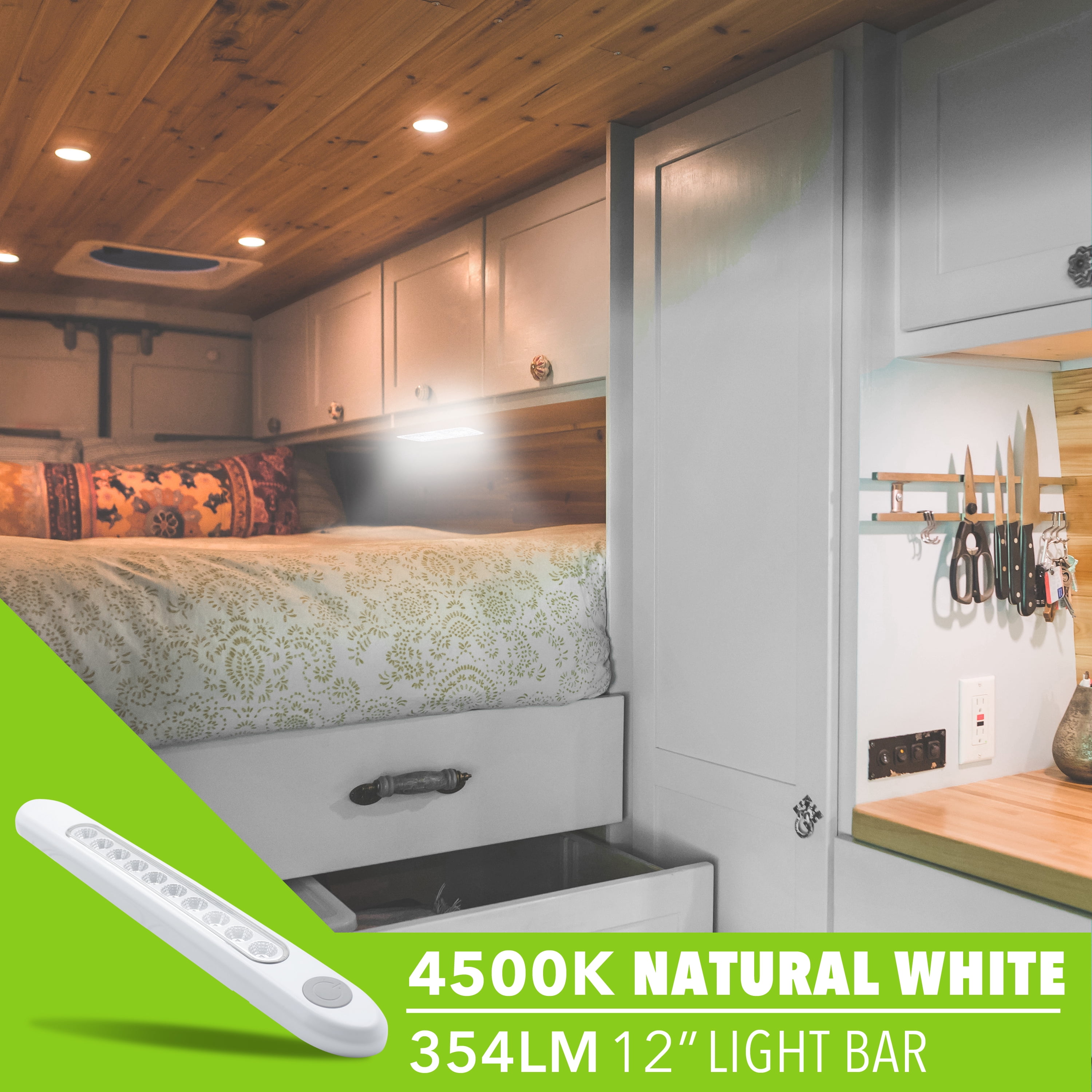 4 PACK Leisure LED Cabinet Lights 10-LED 12V Closet Lights with ON/Off Switch for RV Van Camper Closet/Cabinet /Kitchen
