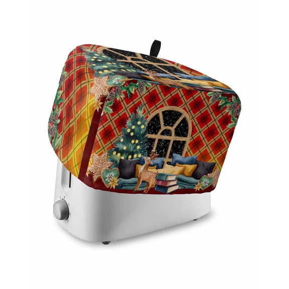 Fsddascl Christmas Gingerbread Small Toaster Cover 2 Slice, Kitchen Appliance Covers, Winter Xmas Tree Berry Pine Fruits Toaster Oven Cover with Loop, Bread Machine Cover Dust Cover Protection