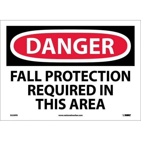 NMC Signs D529Pb, Danger Fall Protection Required In This Area Sign, 10 X 14, Pressure Sensitive Vinyl .0045