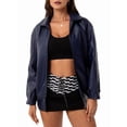 thumbnail image 2 of Women'S Loose Fashion Long Sleeve Lapel Oversized Faux Leather Jacket with Zipper Spring Fall Clothing Dark Blue L, 2 of 9