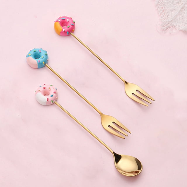 Flmtop Cuillère Mignonne en Acier Inoxydable Design Cartoon pour Enfants, Fourchette à Café, Outil à Dessert