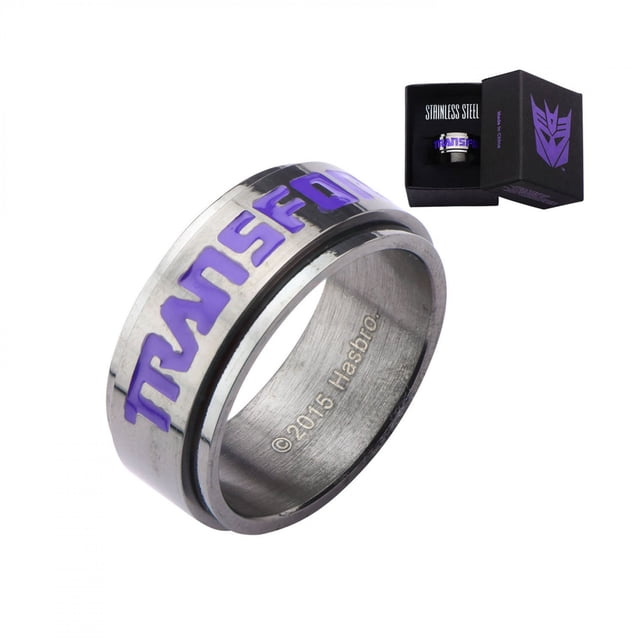 Transformers TFMDFR02-10 Bague en Acier Inoxydable pour Hommes Decepticon Spinner - 10 Po.