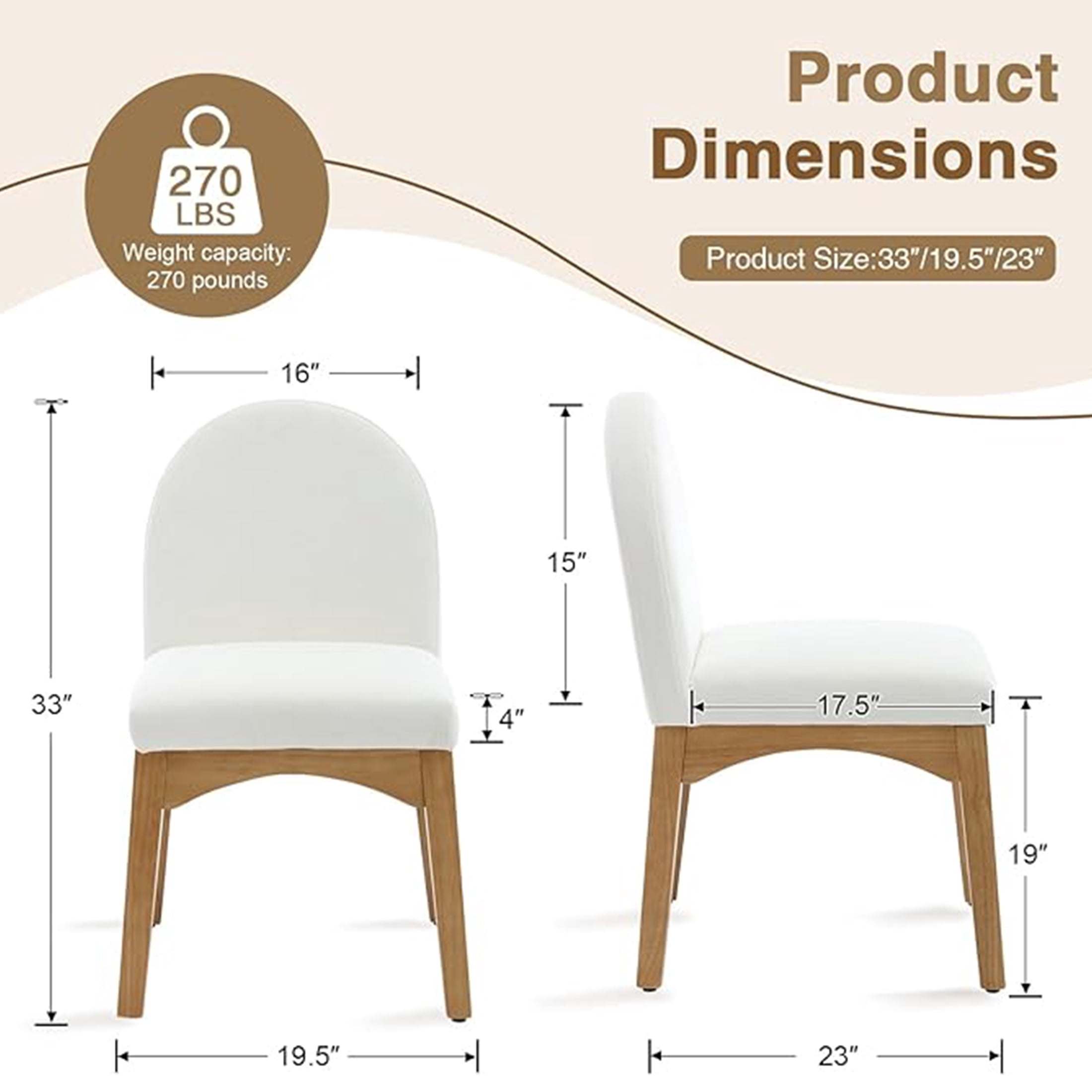 Guyou Modern Dining Chairs Set of 6, Linen Upholstered Dining Room Chairs, Mid Century Wooden Kitchen Side Chairs for Dining Room, Kitchen, and Living Room, Beige