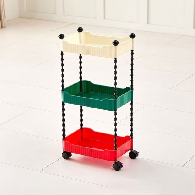 RKSTN Chariot Utilitaire Roulant à 3 Niveaux pour Collations et Fruits, Organisateur de Rangement Multifonction avec Tablette en Plastique et Roue en Métal, Chariot de Rangement pour Cuisine, Salle de Bain, Salon, Bureau