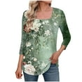 thumbnail image 2 of JTZGDY Womens Plus Size Tops Casual 3/4 Sleeve Shirts Square Neck Cute Summer Floral Tops Trendy Loose Blouses Soft Comfy Three Quarter Length Oversized Crewneck Tees Army Green L, 2 of 6