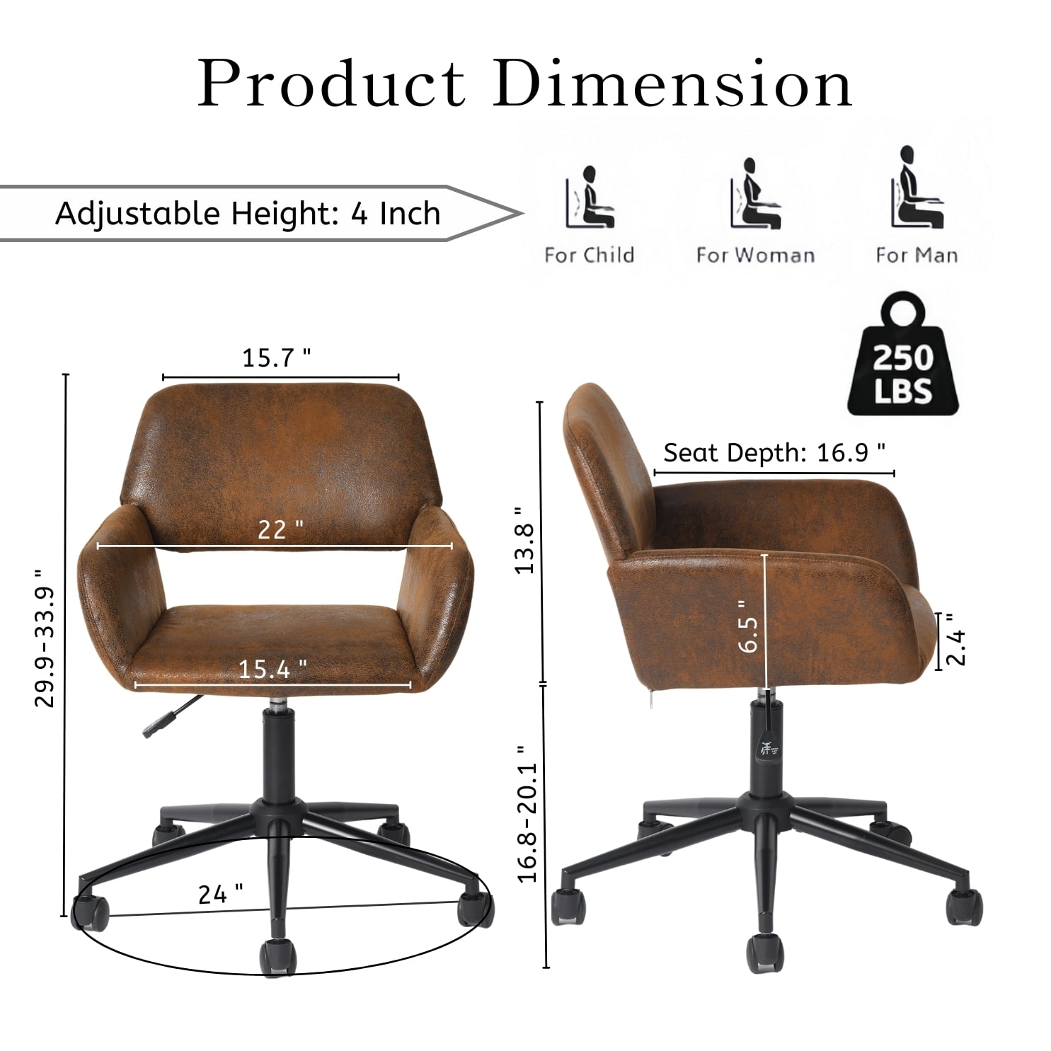 Homy Casa Ergonomic Gaming Chair - Adjustable Swivel Office Desk Chair with Armrests, Perfect for Gaming Room, Brown Faux Suede