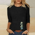 thumbnail image 2 of CYMMPU Tunic Tops 3/4 Sleeve Summer Fashion Shirts Blouses for Women Dressy Casual Spring Tops Round Neck Flower Printed Loose Fit Lightweight Basic T-Shirts Black XXXXXL, 2 of 4