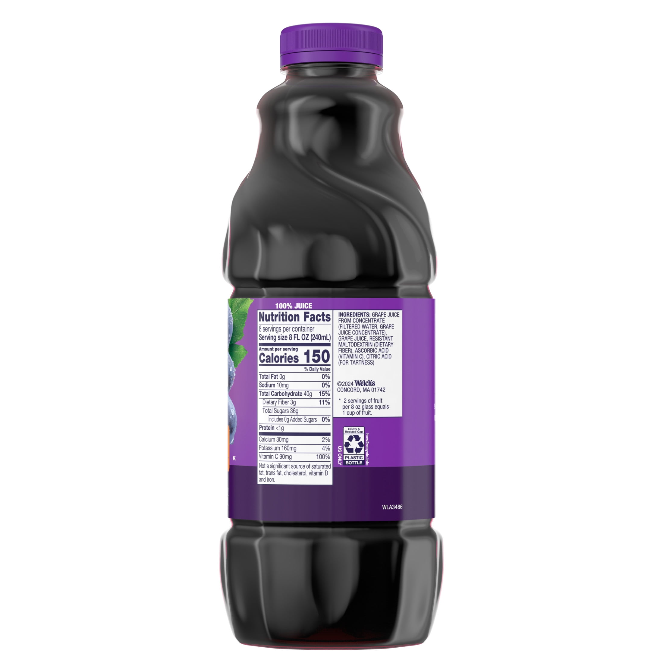 Welch's 100% Grape Juice with Fiber, Concord Grape, 64 fl oz Bottle