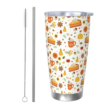 

Qekee Autumn Print 20OZ Car Cup Stainless Steel Vacuum Insulated Tumbler Tumbler Cup With Lid And Straw Travel Coffee Mug-Straw Two-piece Set