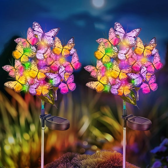 2 Pack Solar Butterfly Stake Lights, Solar Garden Lights with 44 LED 34 Butterfly Solar Lights for Garden Yard Patio Lawn Outdoor Decor Waterproof (Colorful Butterfly Colorful Light)