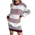 thumbnail image 4 of Henpk Summer Dresses for Women Striped T Shirt Dress Casual Midi Dress Short Sleeve Sundress with Pockets Fashion Casual Loose Stripe Splicing Sweater Knit Dress Red L, 4 of 6