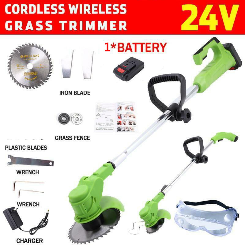 24v Cordless Electric Grass Trimmer With Steel Blades 1 Battery And 1