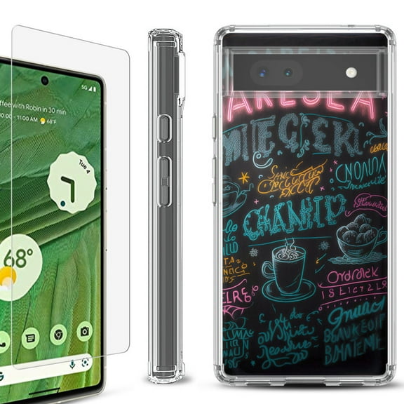 Shockproof Bumper Phone Case for Google Pixel 6a, with Tempered Glass Screen Protector, by OneToughShield ® - Abstract Menu