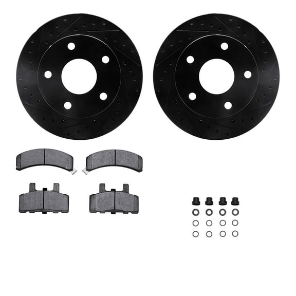 Dynamic Friction Company Front Brake Rotors-Drilled and Slotted-Black with Ultimate Duty Performance Brake Pads includes Hardware 8412-40004
