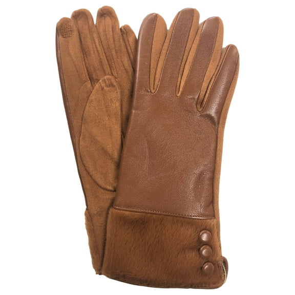 Womens Caramel Brown Vegan Leather Stretch Fit Texting & Tech Touchscreen Gloves