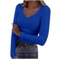 thumbnail image 3 of TKLPEHG Womens Dressy Tops V-Neck Slim Tops Casual Comfy Lightweight Long Sleeve T Shirt Fashion Solid Color Fall Tops Pullover (Blue,L), 3 of 6