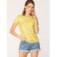 thumbnail image 4 of Top de blusa floral Allegra K de verano manga corta Amarillo M, 4 of 6