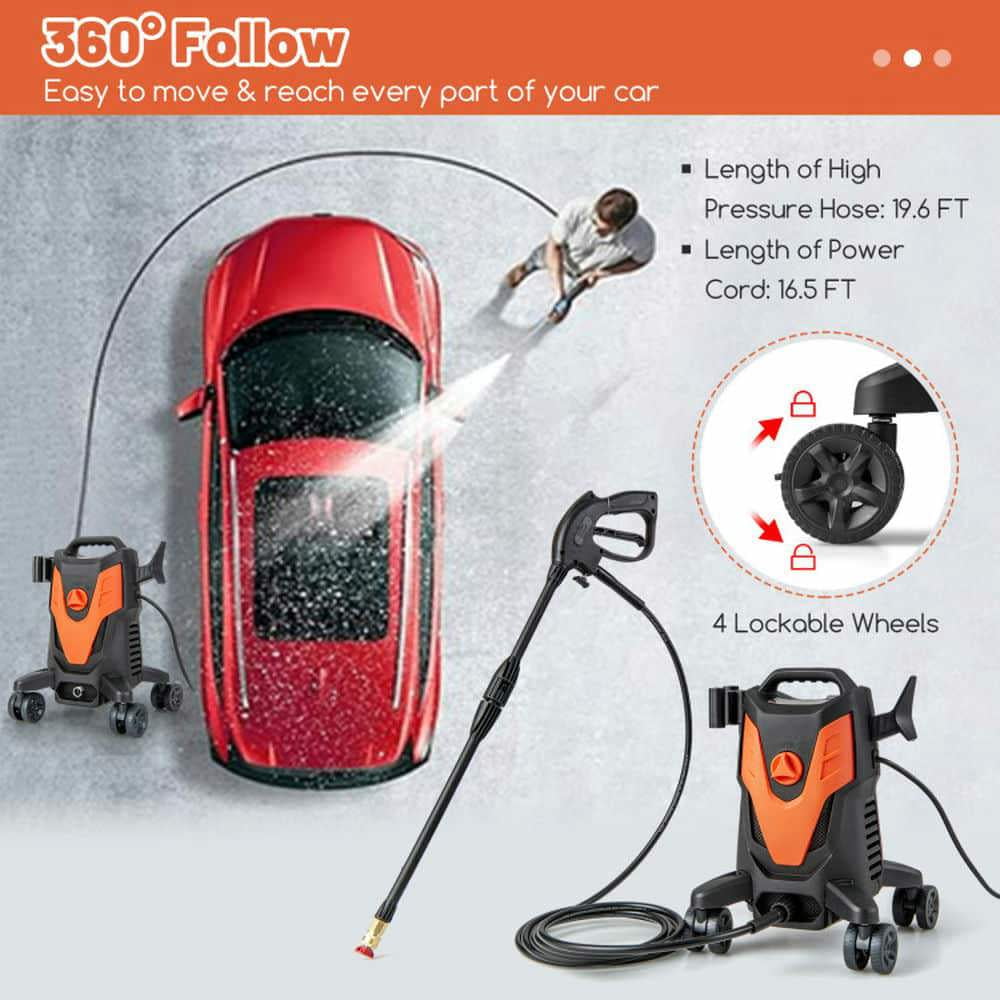 Spaco 2400 PSI 1.7 GPM Electric Pressure Washer, Pressure Washer with 4 Universal Wheels, Orange