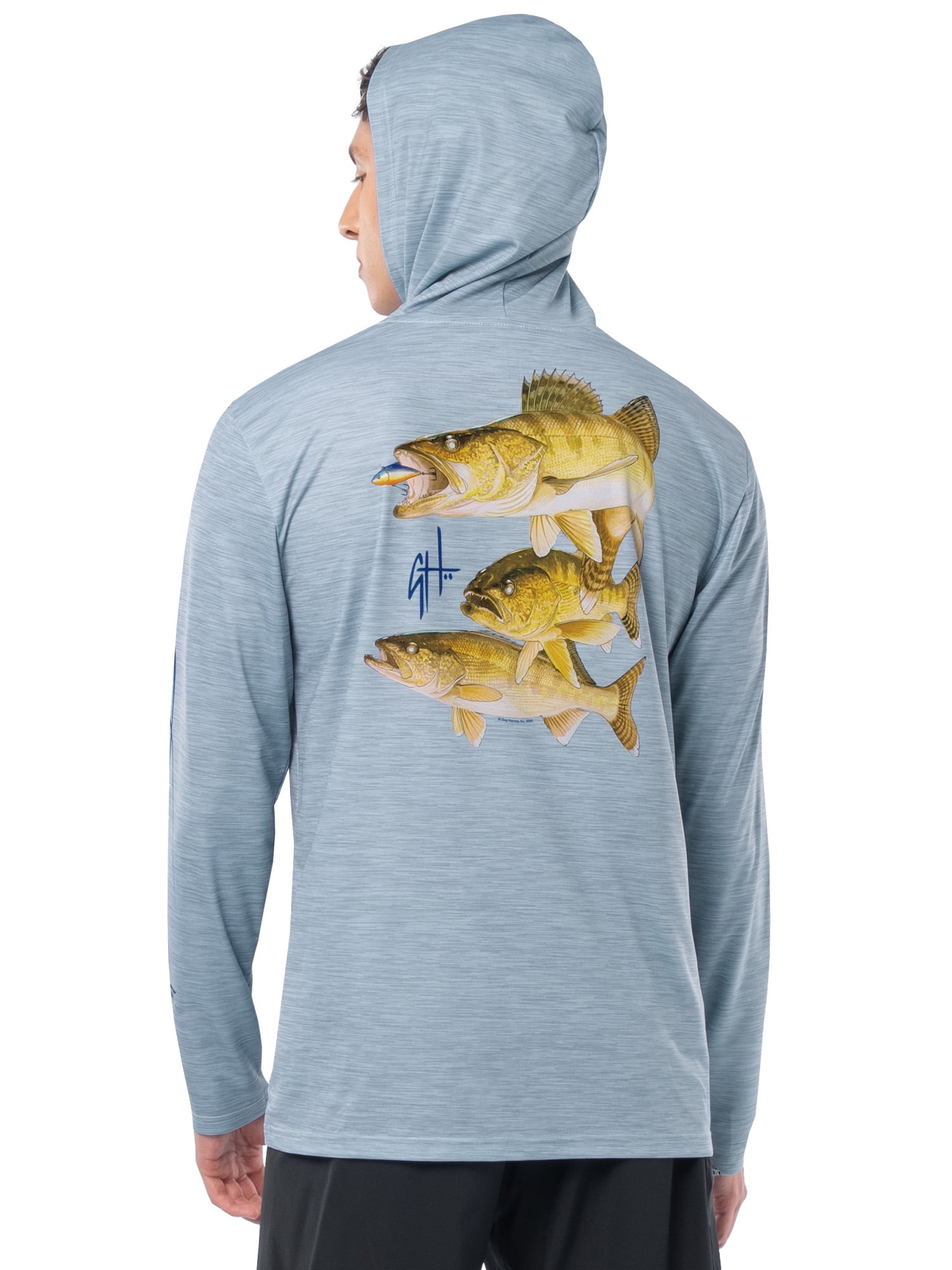 GH BY GUY HARVEY Men's Long Sleeve Sun Protection 3 Walleyes Hoodie