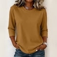 thumbnail image 2 of Nestiefly 3/4 Length Sleeve Womens Tops Dressy Casual Crew Neck T Shirts Loose Fit Three Quarter Sleeve Tops Woman Khaki S, 2 of 7