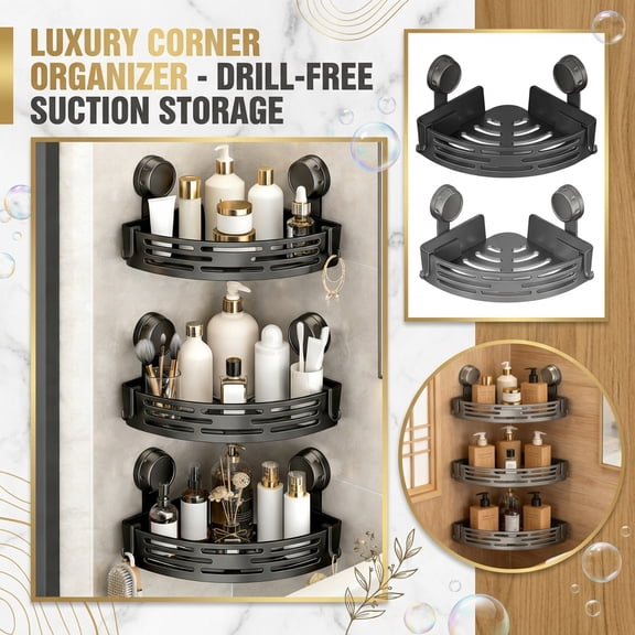 Corner Shower Caddy Suction Cups, Corner Shower Shelf for Inside Shower, Organizer Suction for Bathrooms Storage, No-Drilling Removable Bathroom Storage,Black