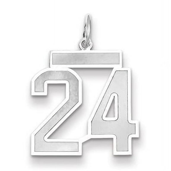 14k White Gold Satin Brush Finish Medium Size Number 24 Charm Pendant