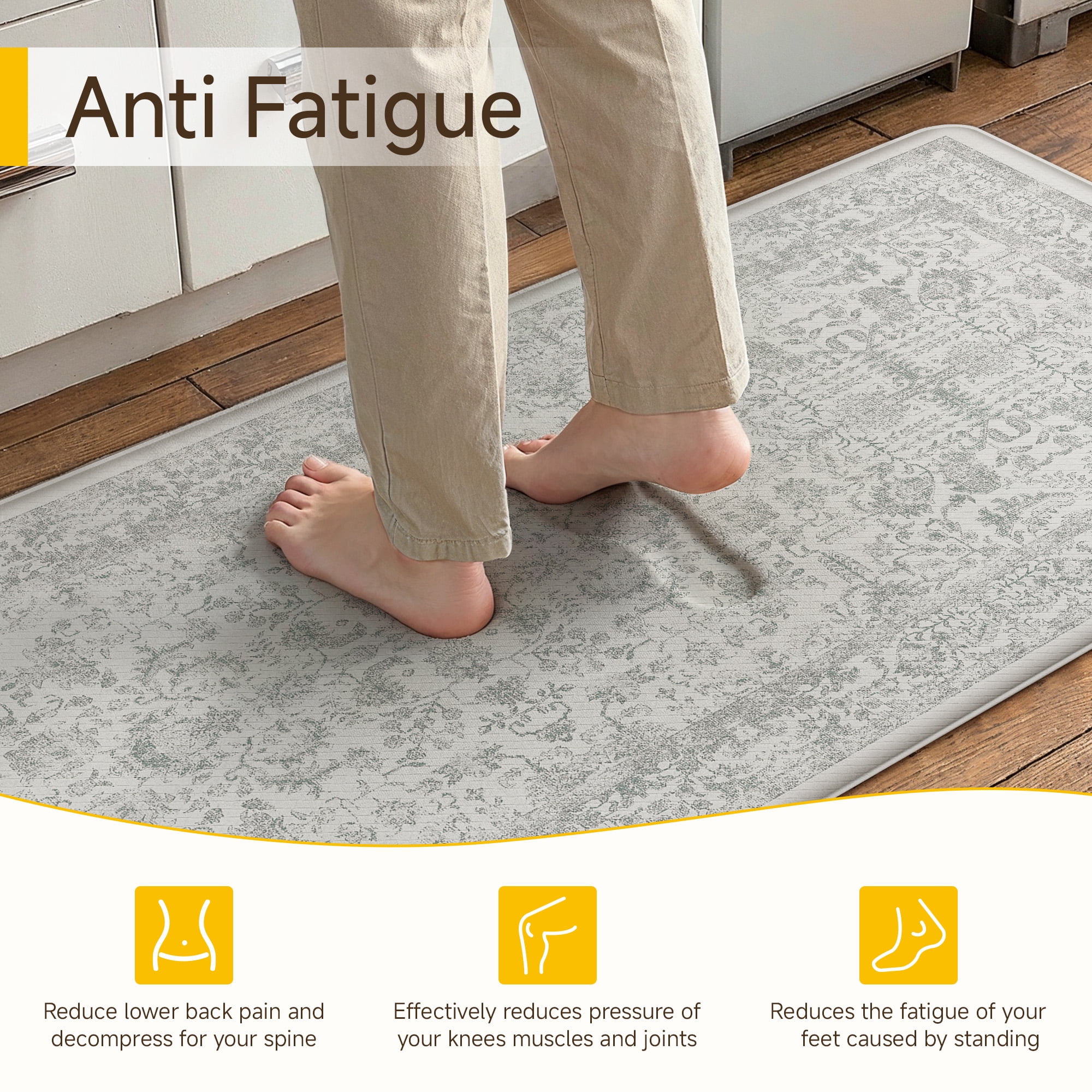 BERTHMEER Kitchen Rugs for Floor 2 Piece, 17.3"x30"+17.3"x47" Anti Fatigue Waterproof Gray Kitchen Mats, Non Slip Comfort Standing Mat Rug for Home, Sink, Laundry, Gray
